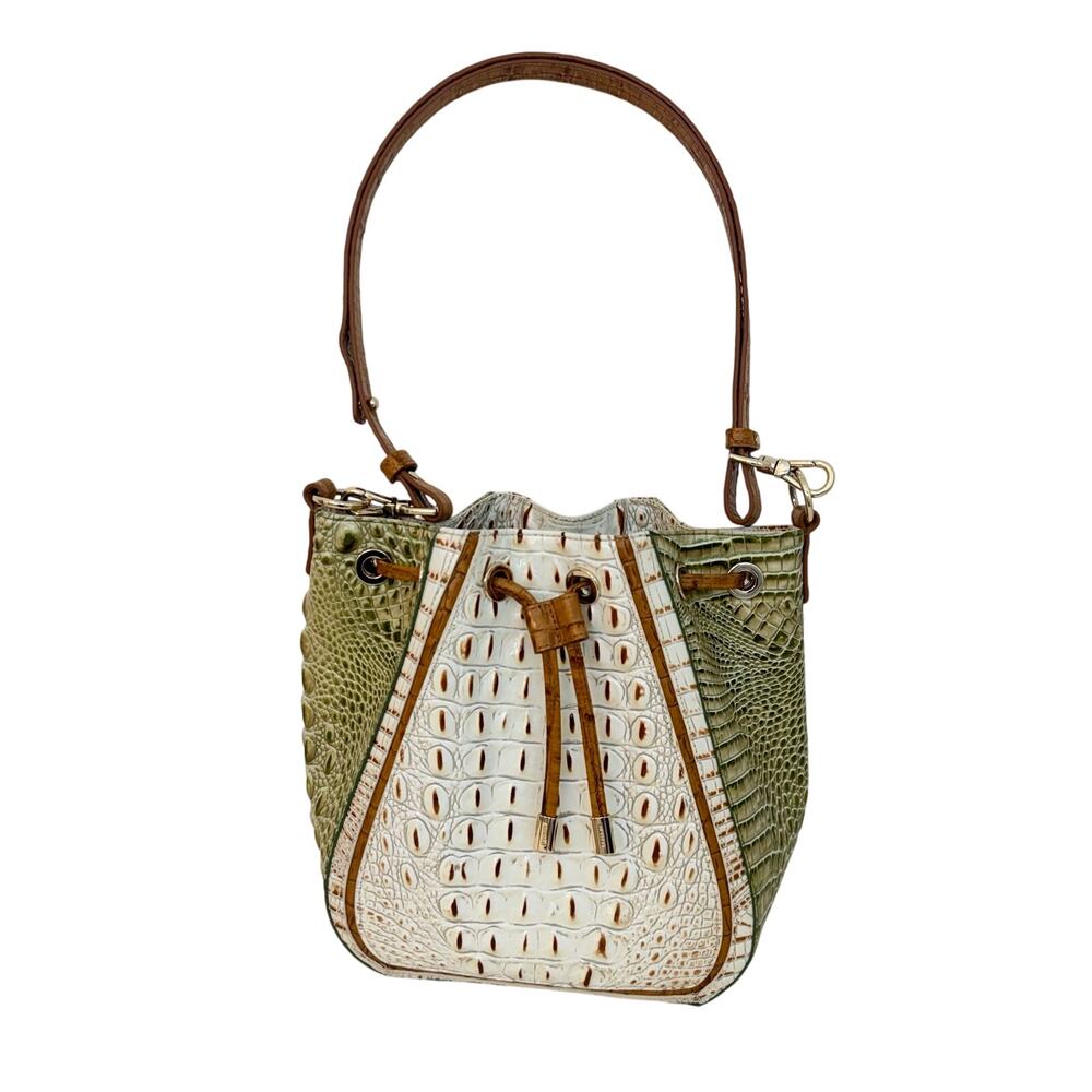 Brahmin Melinda Croc-Embossed Leather Bucket Bag in Fern Williamette